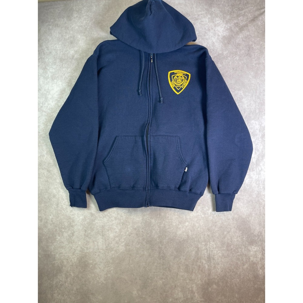 VINTAGE Russell Athletic New York Taskforce Hoodie Mens Large Blue USA Made 90s